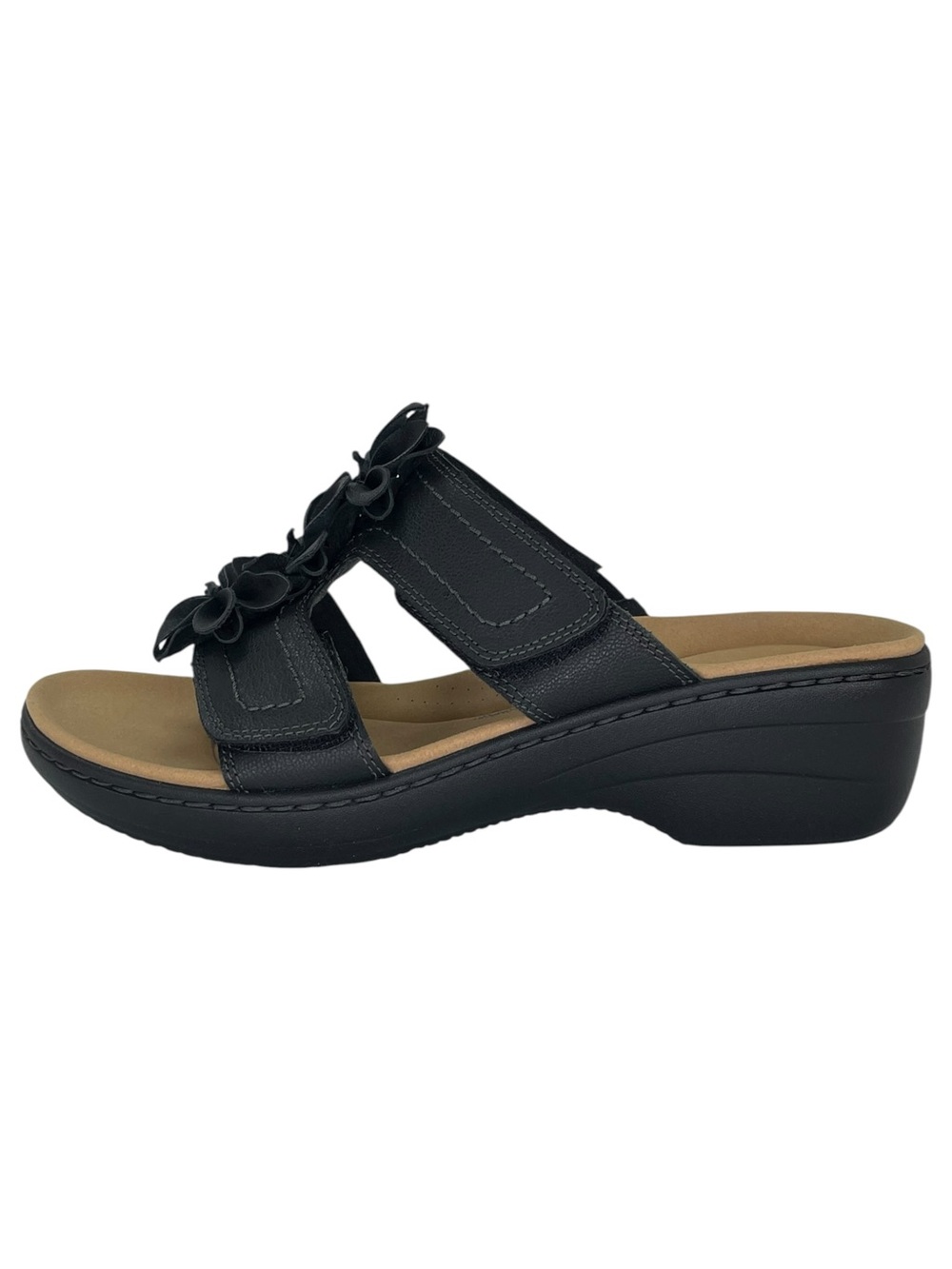 Clarks Merliah Raelyn Black Leather Slip On Womens Sandals Size 10M - Picture 3 of 11